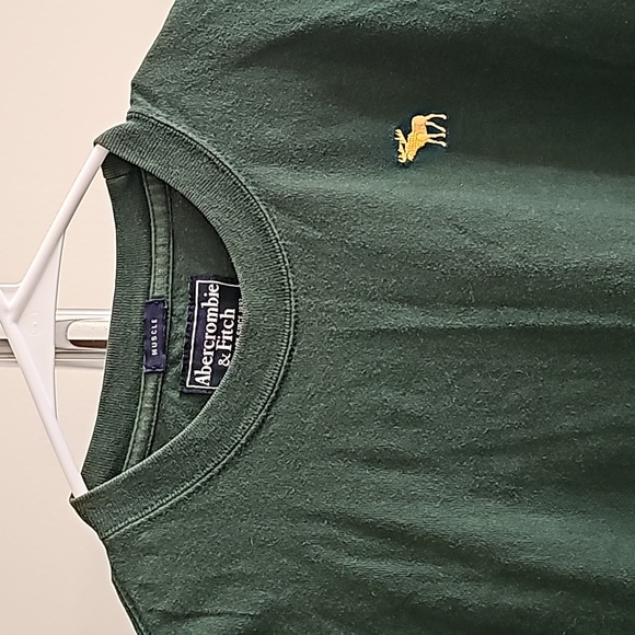 Abercrombie & FitchAbercrombie Shirt Adult, Med,Green Spellout Muscle Solid Long - Picture 3 of 3
